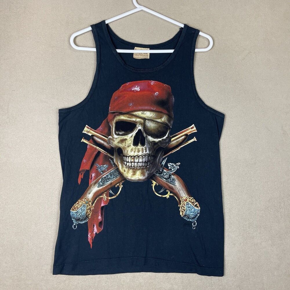 The Mountain Tank Mens Medium Black Pirate Scull Sleeveless Tee Adult